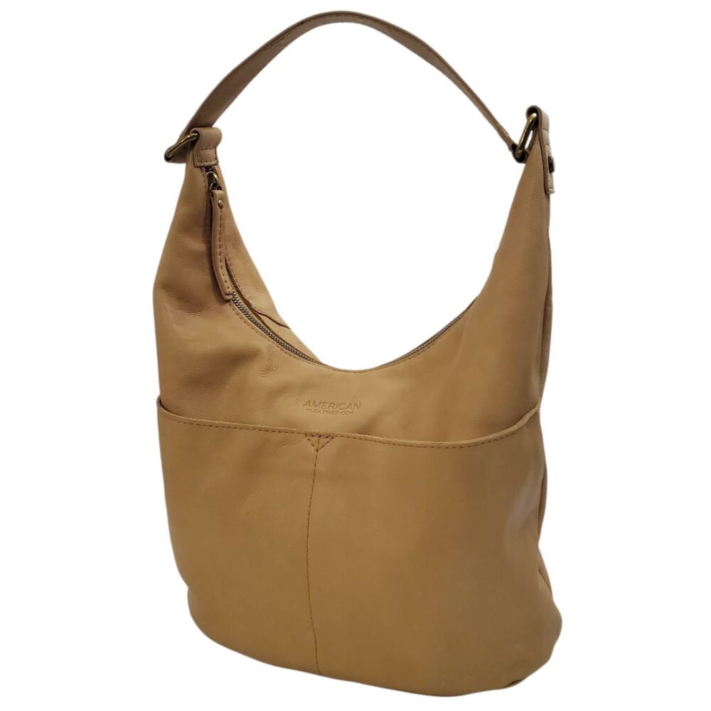 AMERICAN LEATHER CO Handbag Womens Beige Leather Casual Shoulder Bag Hobo Boho